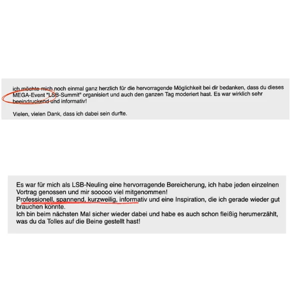 Screenshot einer Teilnehmerinnen-Rückmeldung zum LSB Summit 2025