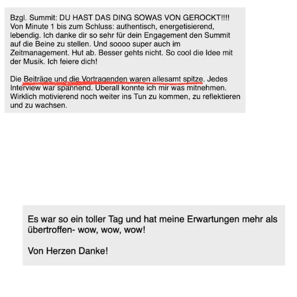 Screenshot einer Teilnehmerinnen-Rückmeldung zum LSB Summit 2025